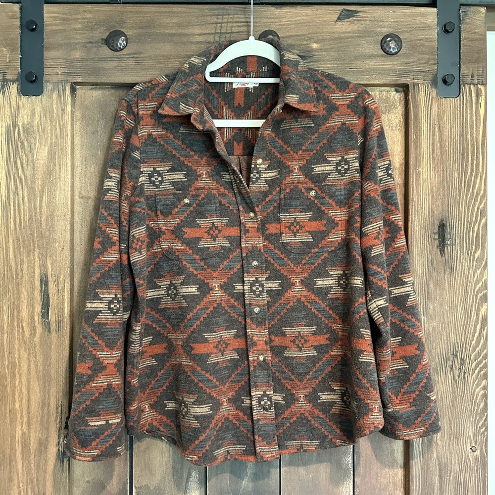 Faherty Women's Button Down Shirt - Brown and Orange Pattern